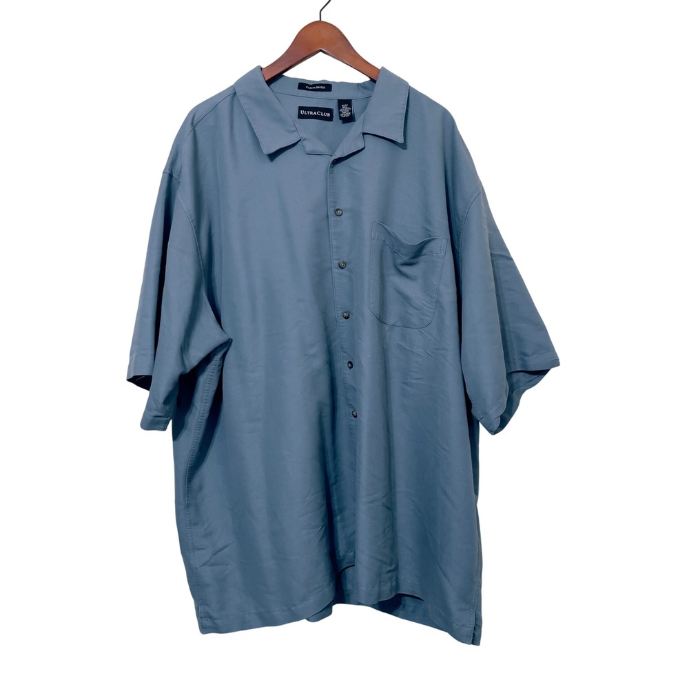 UltraClub Mens Cabana Breeze Blue Short Sleeve Button Down Shirt 3XL Oversized